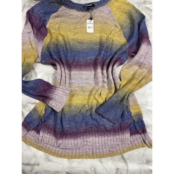VINTAGE Y2K Express Ombre Multicolor Tunic Sweater Woman Sm Crew Neck Oversized - Picture 6 of 8